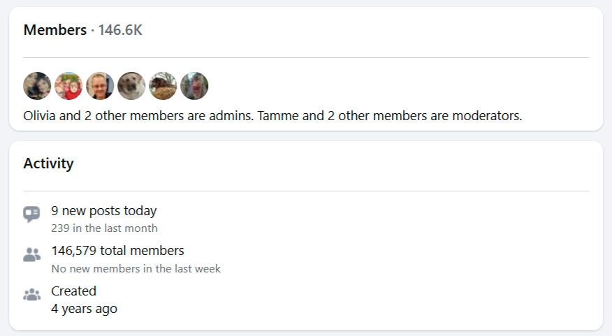 screenshot of member list and activity